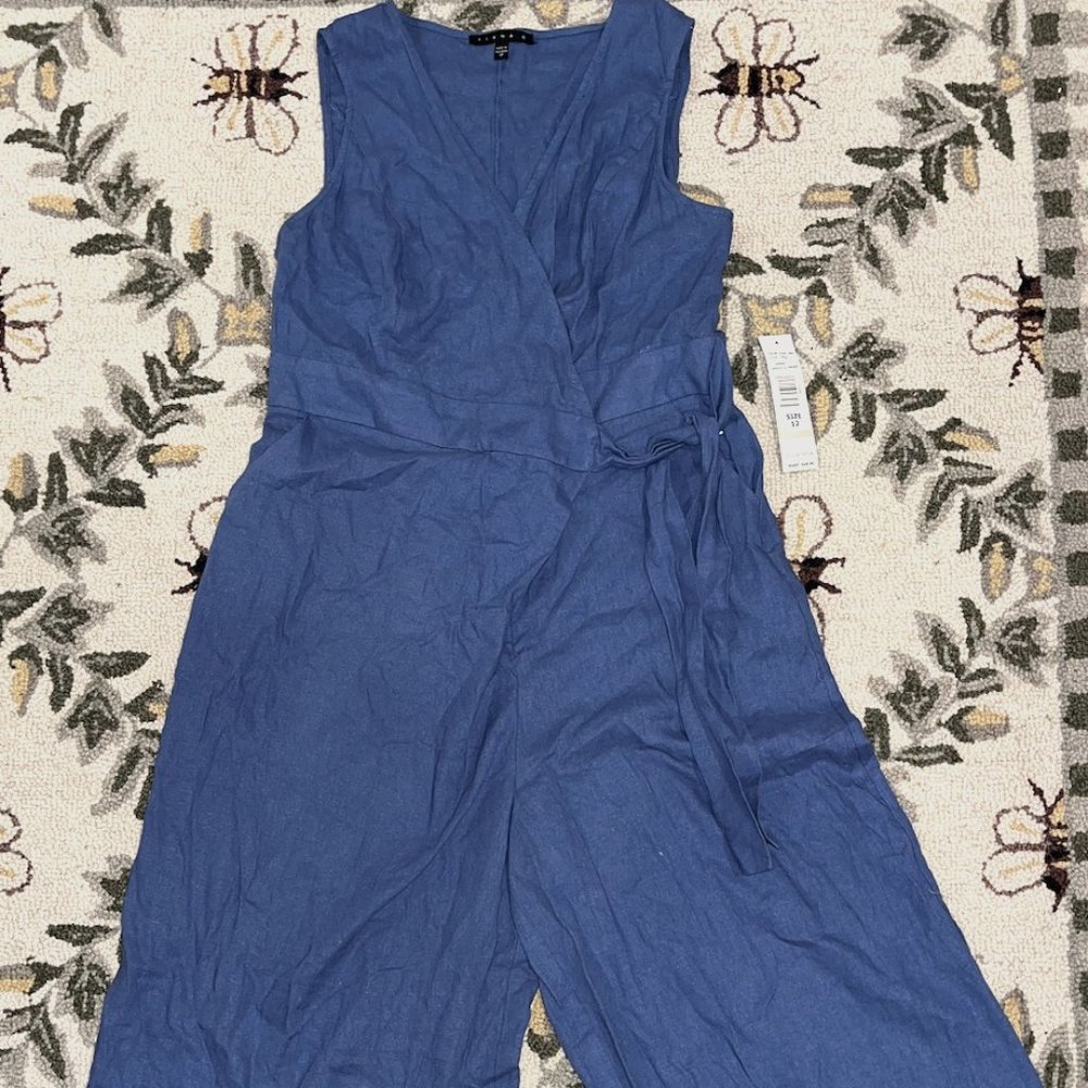 Tiana B Women's Tie Wrap V-Neck Linen Jumpsuit Size 12